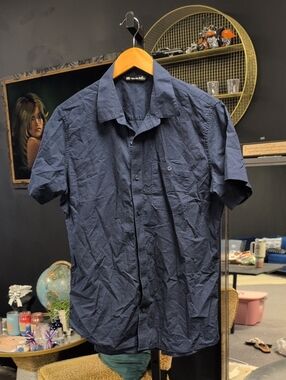 Travis Mathew Navy Short-Sleeve Button-Down Shirt